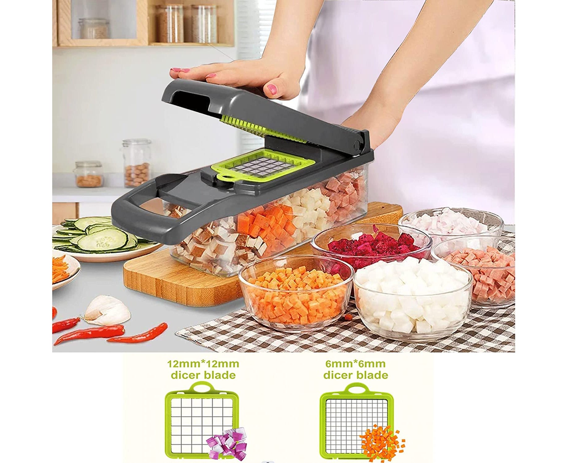 14-In-1 Vegetable Grater Onion Chopper Potato Slicer 8 Blade Multifunctional Veggie Chopper Food Chopper with Container