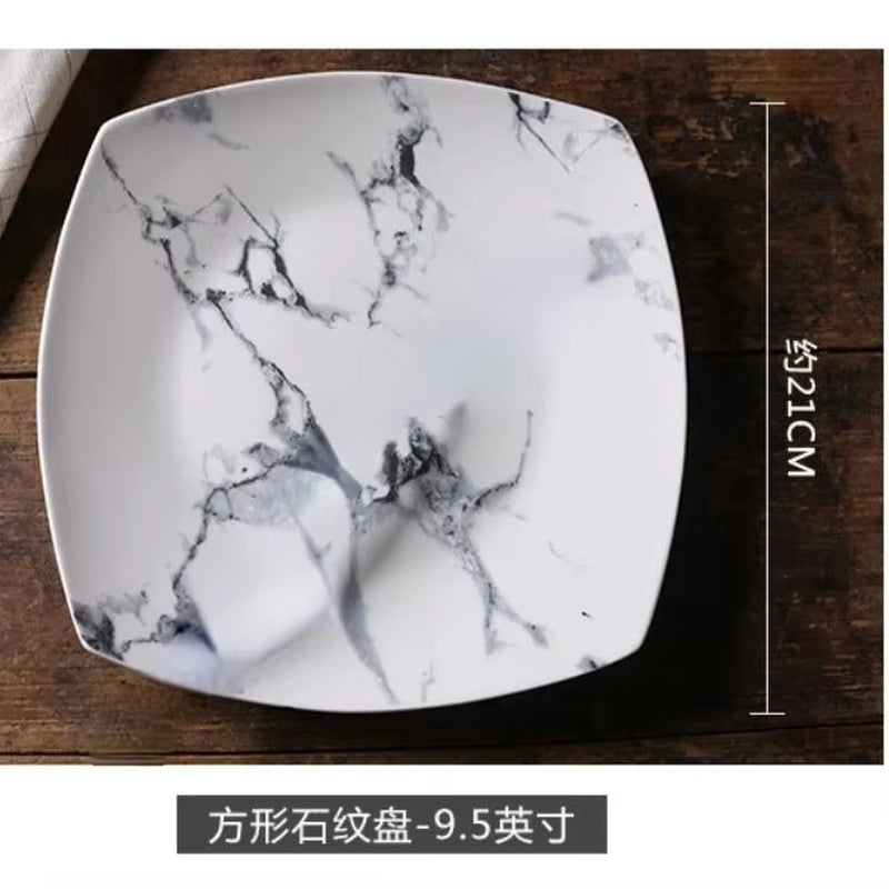 Ceramics Tableware Nordic Marbling Multiple Size round Oval Plate Bowl Dish Pot Spoon Household Kitchen Supplies Dinnerware