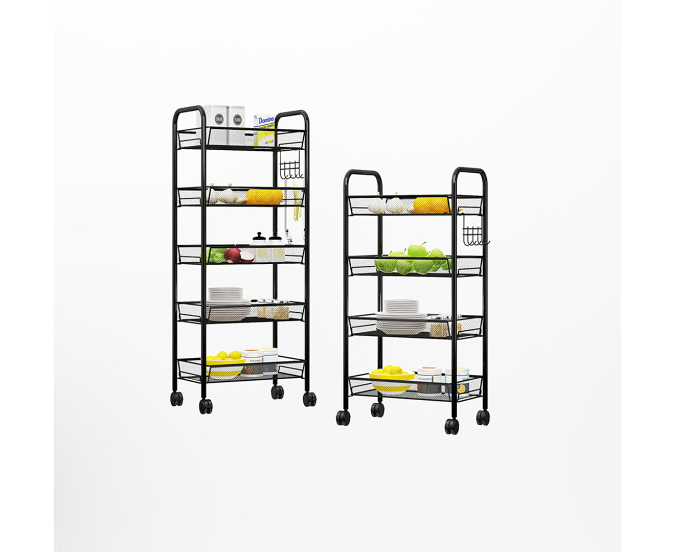 3 Tier Steel Black Bee Mesh Kitchen Cart Multi-Functional Shelves Portable Storage Organizer with Wheels