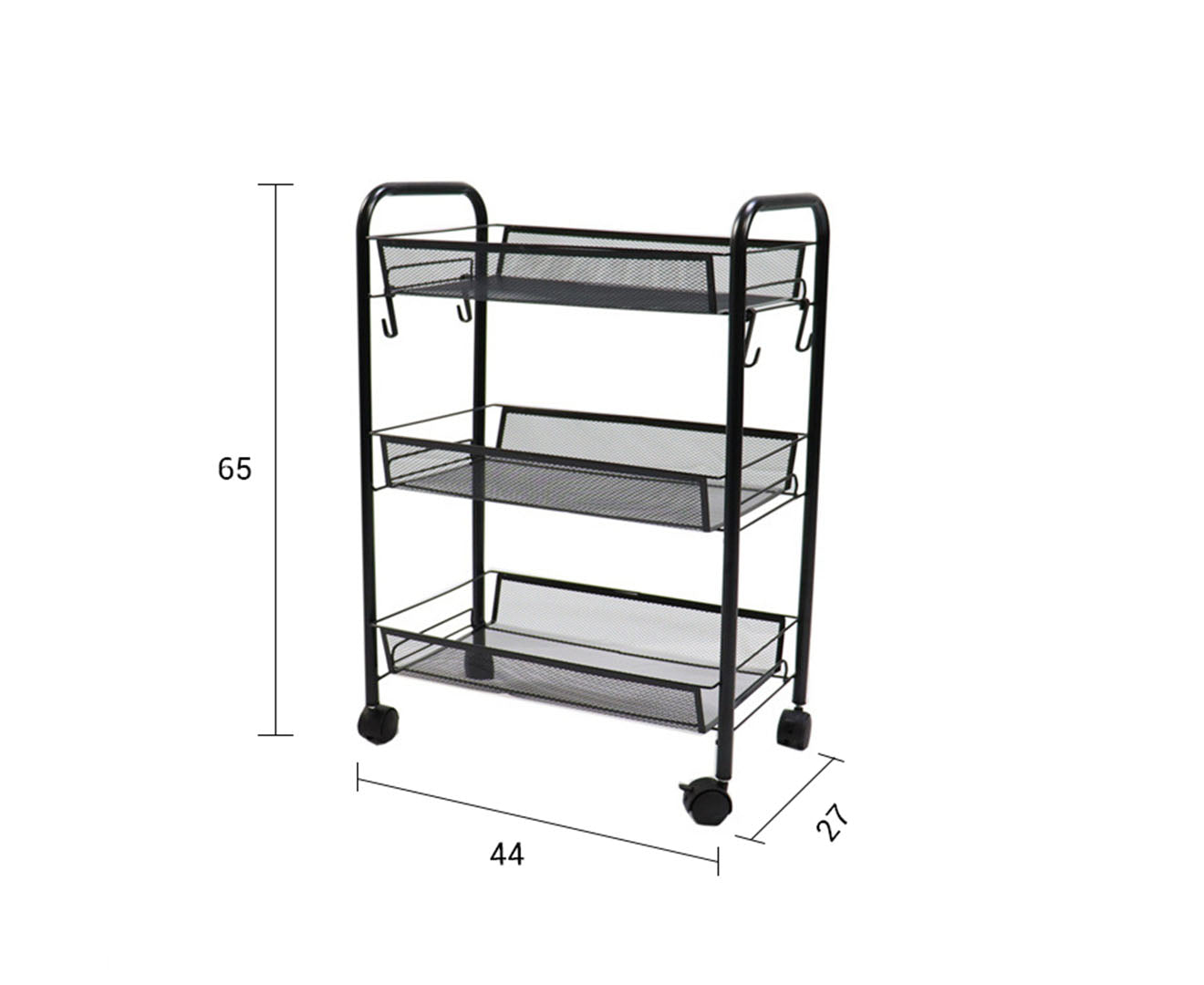 3 Tier Steel Black Bee Mesh Kitchen Cart Multi-Functional Shelves Portable Storage Organizer with Wheels