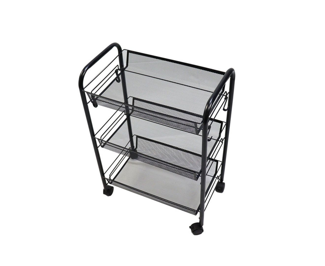 3 Tier Steel Black Bee Mesh Kitchen Cart Multi-Functional Shelves Portable Storage Organizer with Wheels